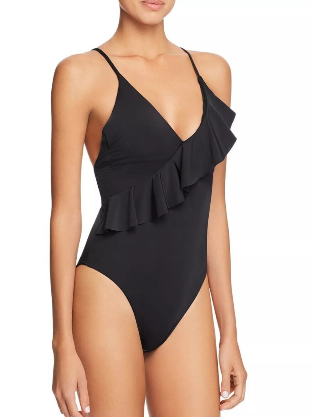Trina Turk Black Ruffled Key Solids One Piece Size 10